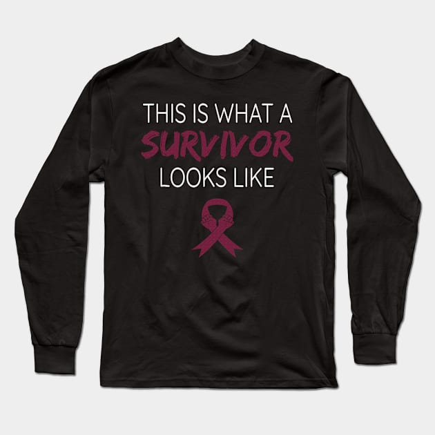 This Is What a Survivor Looks Like Sickle Cell Awareness Burgundy Ribbon Warrior Long Sleeve T-Shirt by celsaclaudio506